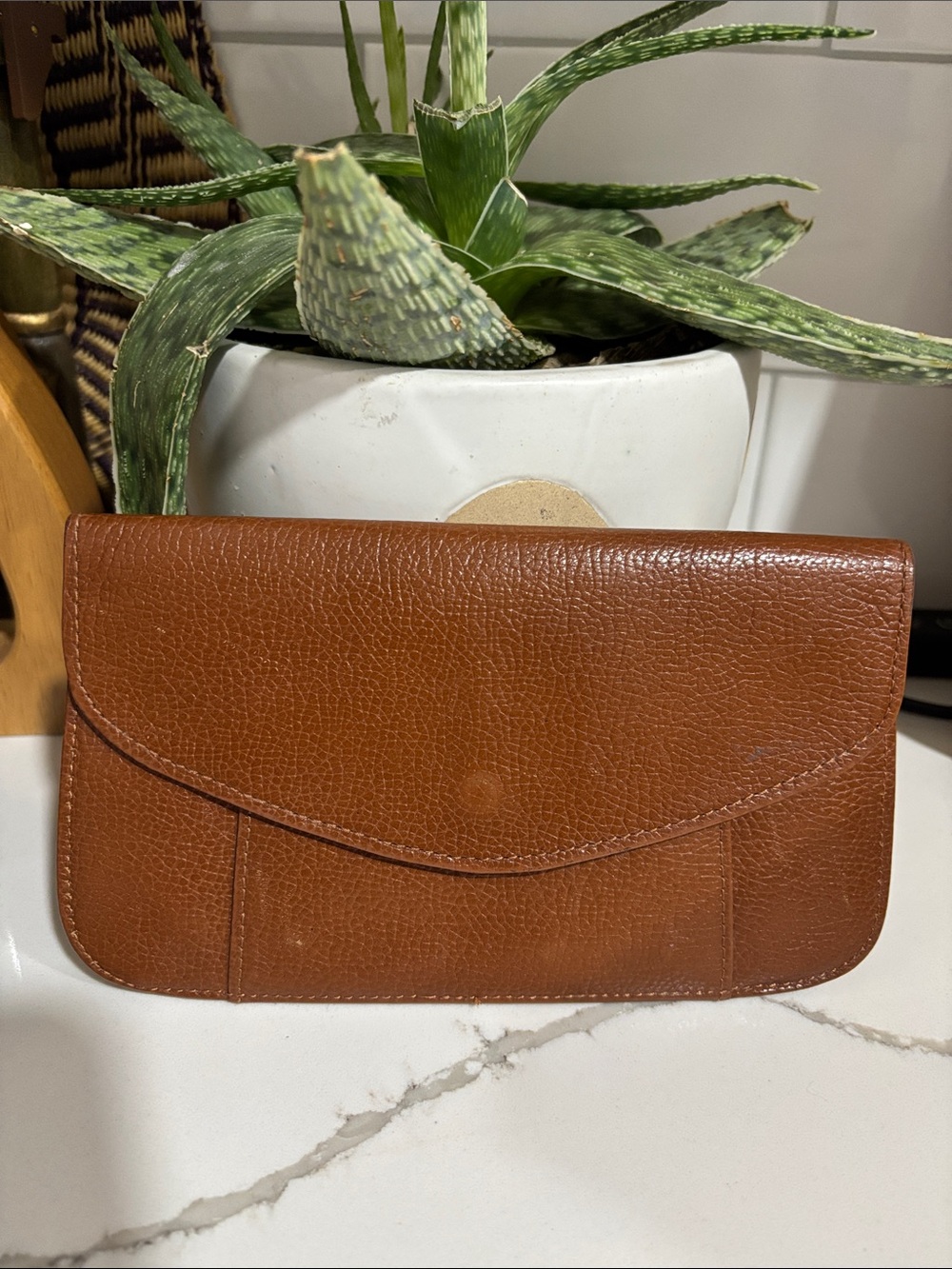 Vintage Mumdi Brown Leather Envelope Clutch - Women Bags